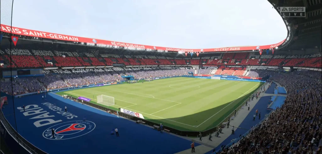 Das Bild zeigt im EA FC 25 Karrieremodus das Stadion von Paris Saint-Germain.