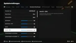 Im Bild Simulations-Einstellungen können grundlegende Werte der CPU im EA FC 25 Karrieremodus verändert werden.