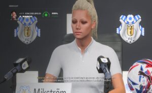 Bild zeigt die blonde Trainerin im EA FC 25 Karrieremodus in London