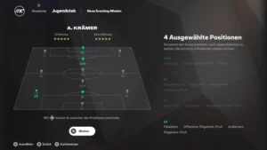 Das Bild zeigt die Auswahl von Jugendscouting-Positionen im EA FC 25 Karrieremodus.