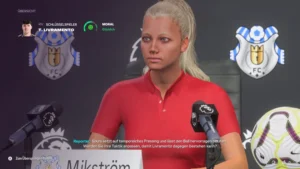 Das Bild zeigt die schwedische Trainerin Sarah Sol Mikström beim Saisonauftakt beim Royal FC London im EA FC 25 Karrieremodus.