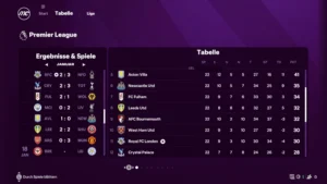 Das Bild zeigt die Premier League im EA FC 25 Karrieremodus.