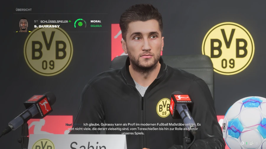 Das Bild zeigt im EA FC 25 Karrieremodus Nuri Sahin als Trainer bei Borussia Dortmund.