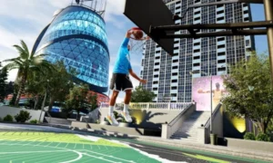 Das Bild zeigt den Open World Modus "The City" im Computerspiel NBA 2K.