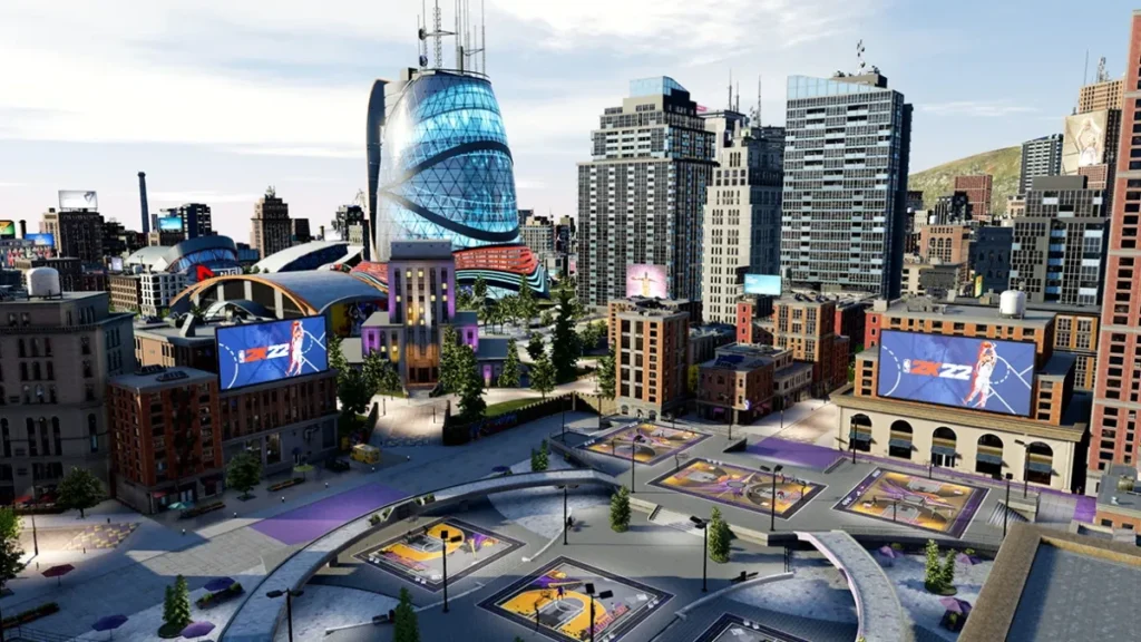 Das Bild zeigt die Open World in NBA 2K als mögliches Vorbild für den EA FC 26 Karrieremodus