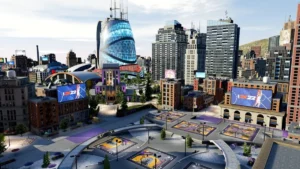 Das Bild zeigt die Open World in NBA 2K als mögliches Vorbild für den EA FC 26 Karrieremodus