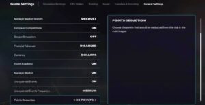 Dieser Screenshot aus einer Testversion vom EA FC 26 Karrieremodus zeigt, wie man den Managermarkt an und ausschalten kann. Und auch Realismus im Managermarkt.