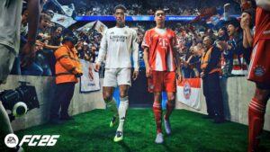 Das Bild zeigt Jamal Musiala und Jude Bellingham auf dem Cover vom EA FC 26 Karrieremodus